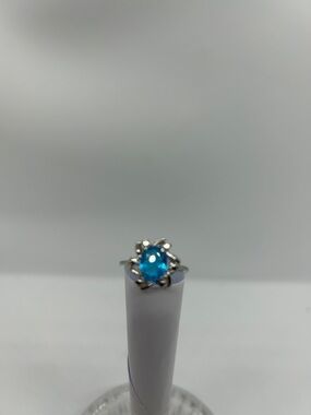 Blue Gemstone Silver Floral Ring - Women Jewelry